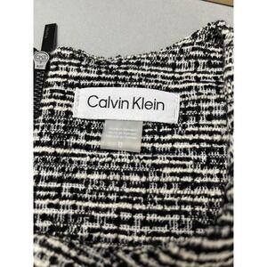 Calvin Klein Womens Black White Tweed Sleeveless A-Line Dress w/ Belt Size 12 NW